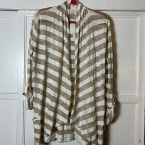 Banana republic NWT Linen Cotton Blend Open Cardigan 3/4 Sleeve White Tan Leisur